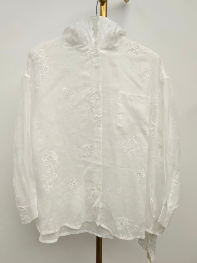 Floral Embroidery Ramie Shirt